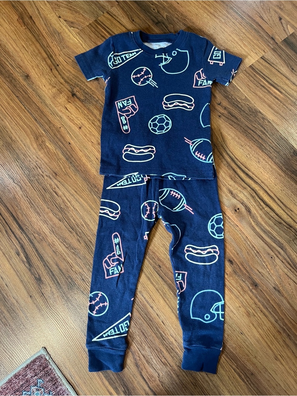 3/$10 Kids Navy Sports Print Pajama Set - Soft Short Sleeve Top & Pants